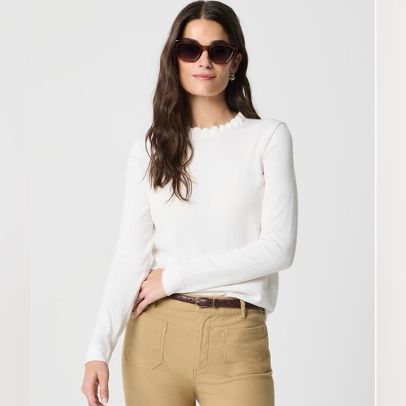 J Crew cotton ruffle neck sweater ivory - Picture 2 of 4